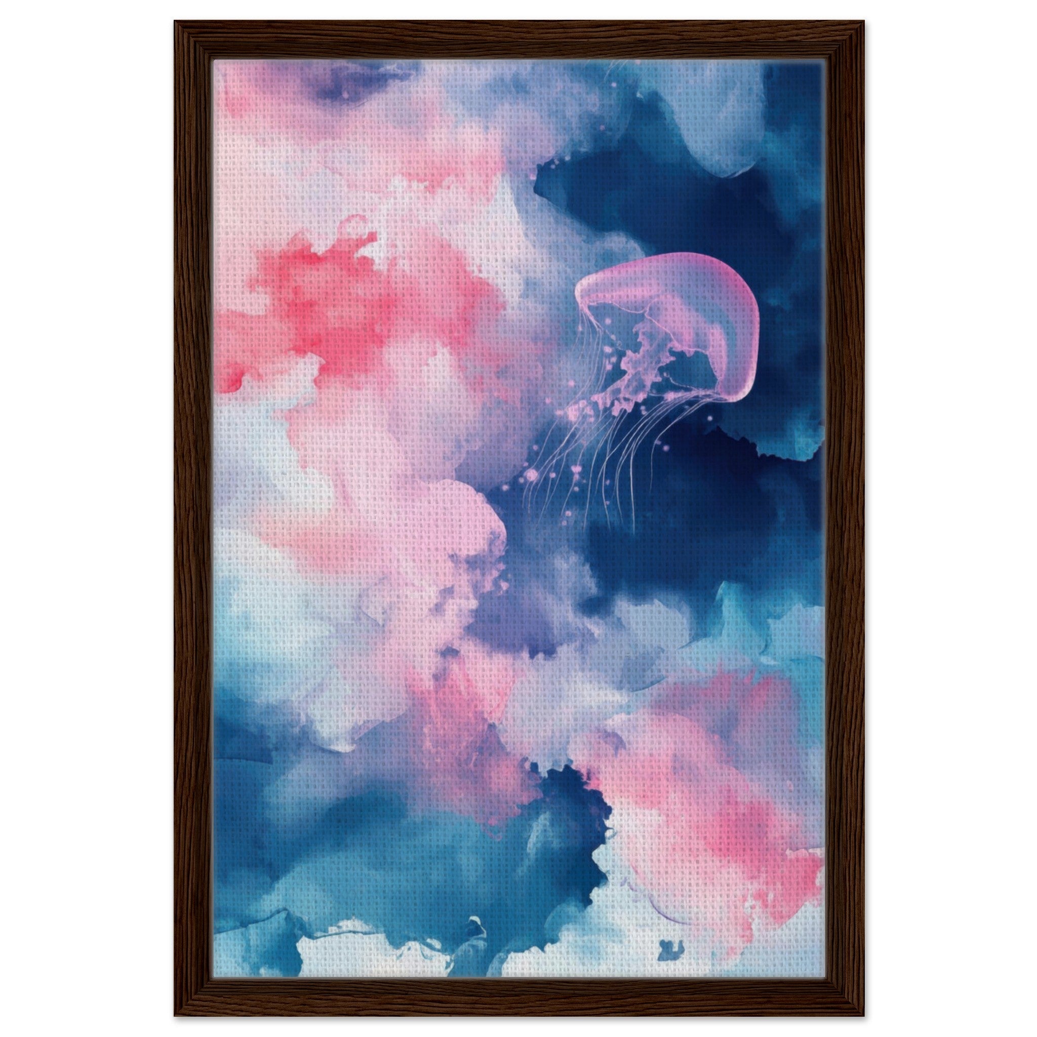 Framed Canvas Portrait - Watercolor Jellyfish Drift Graceful jellyfish - Shop Ai Art WebShop - Digital Art online Store
