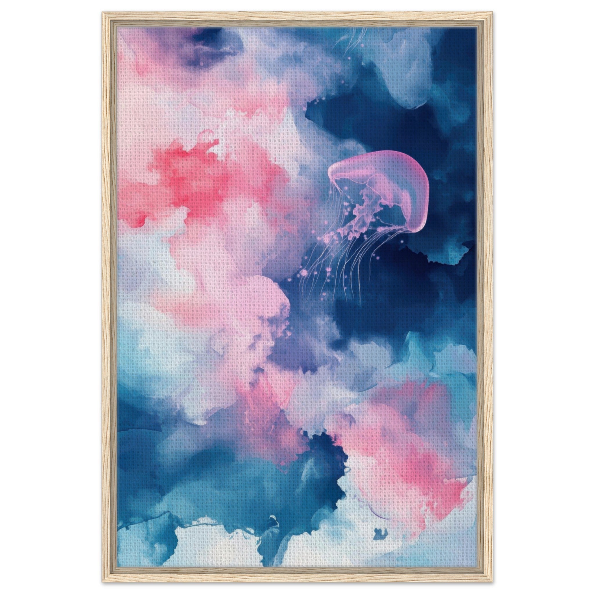 Framed Canvas Portrait - Watercolor Jellyfish Drift Graceful jellyfish - Shop Ai Art WebShop - Digital Art online Store
