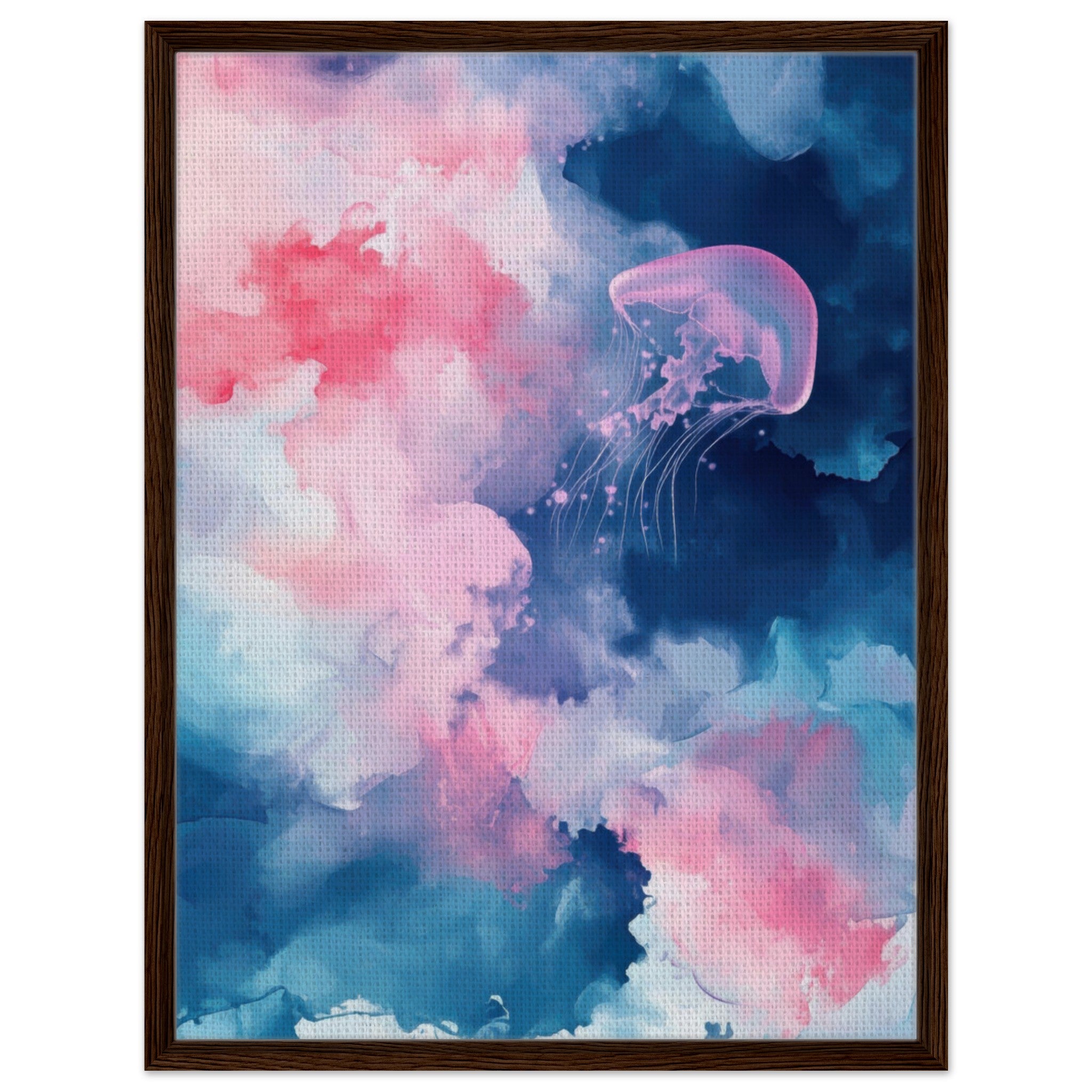 Framed Canvas Portrait - Watercolor Jellyfish Drift Graceful jellyfish - Shop Ai Art WebShop - Digital Art online Store