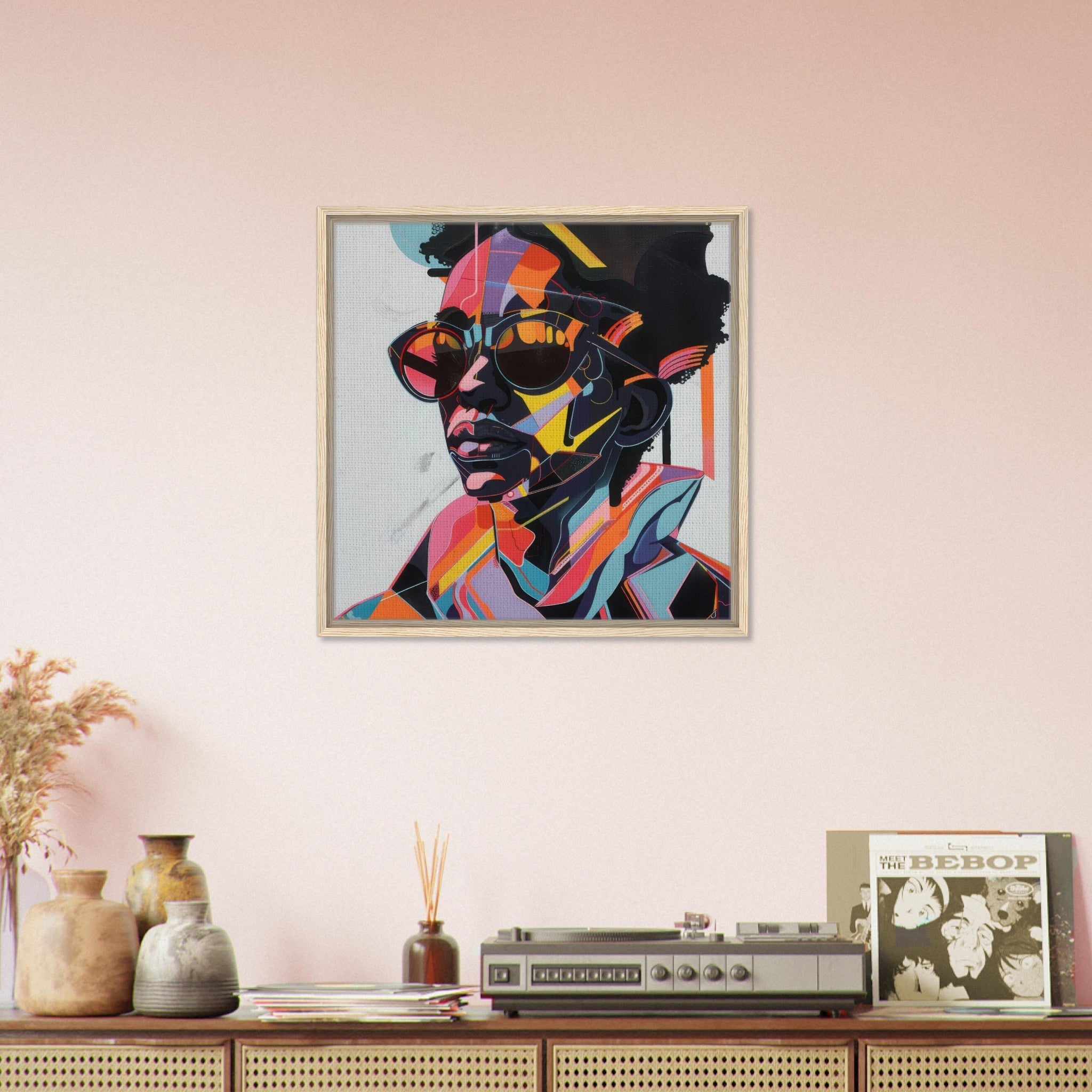 Framed Canvas Square - Afrofuturism swedish sharkansas in abstract styl 3 - Shop Ai Art WebShop - Digital Art online Store