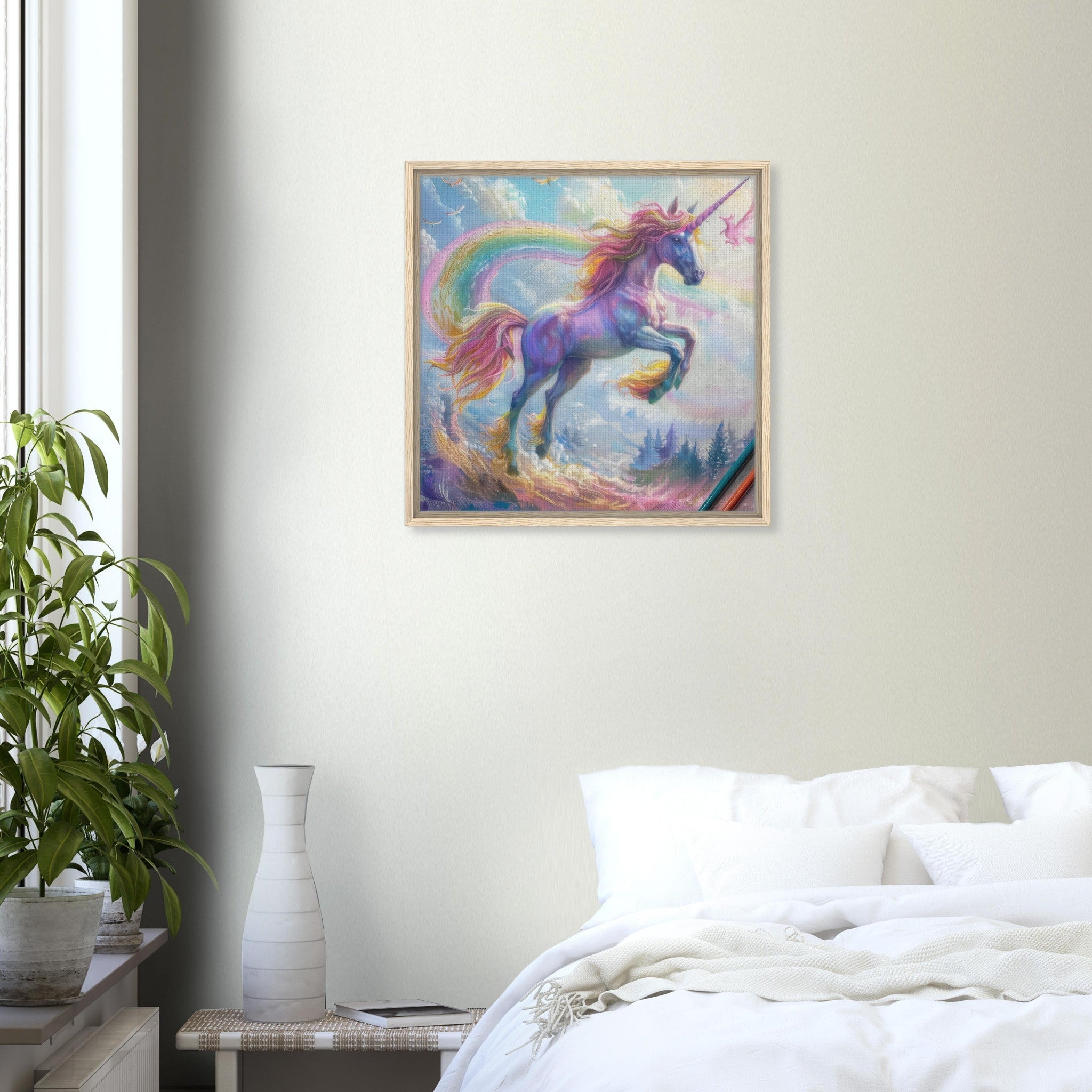 Framed Canvas Square - Children Kids Room Art Unicorn Fantasy 3 - Shop Ai Art WebShop - Digital Art online Store