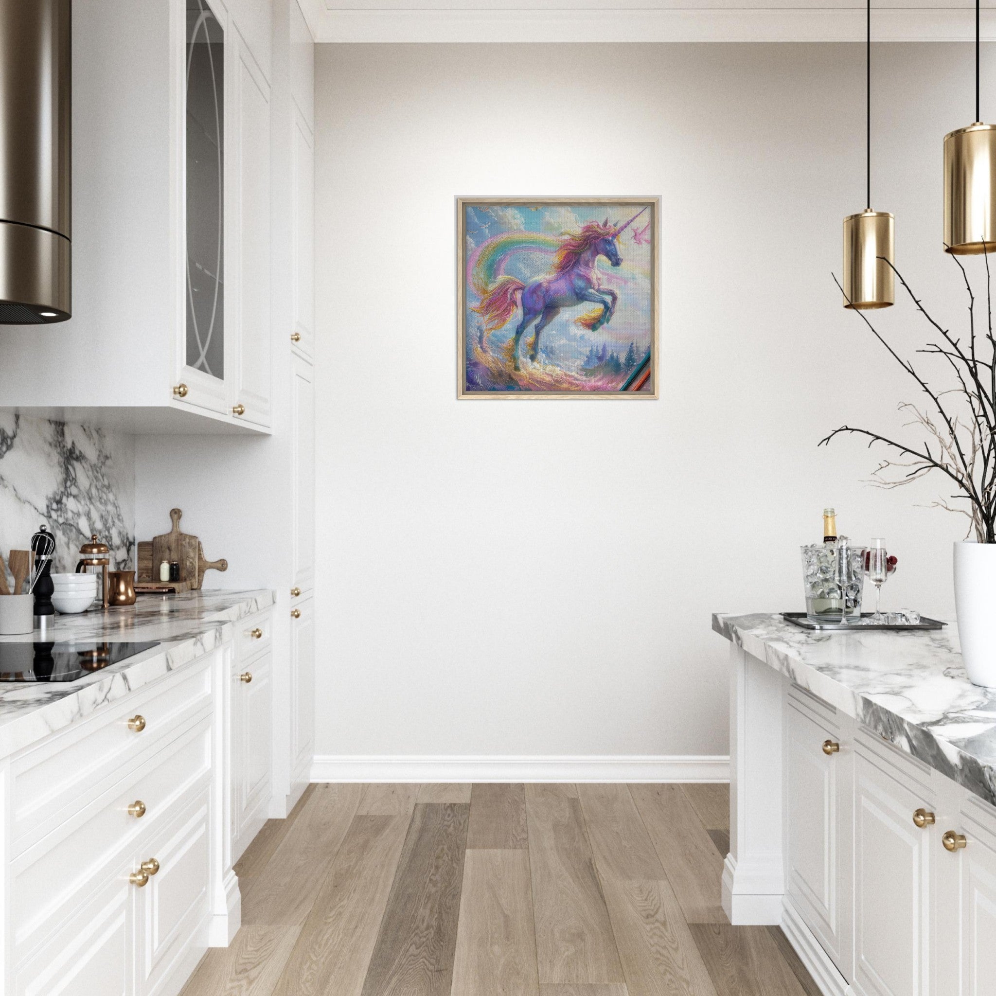 Framed Canvas Square - Children Kids Room Art Unicorn Fantasy 3 - Shop Ai Art WebShop - Digital Art online Store
