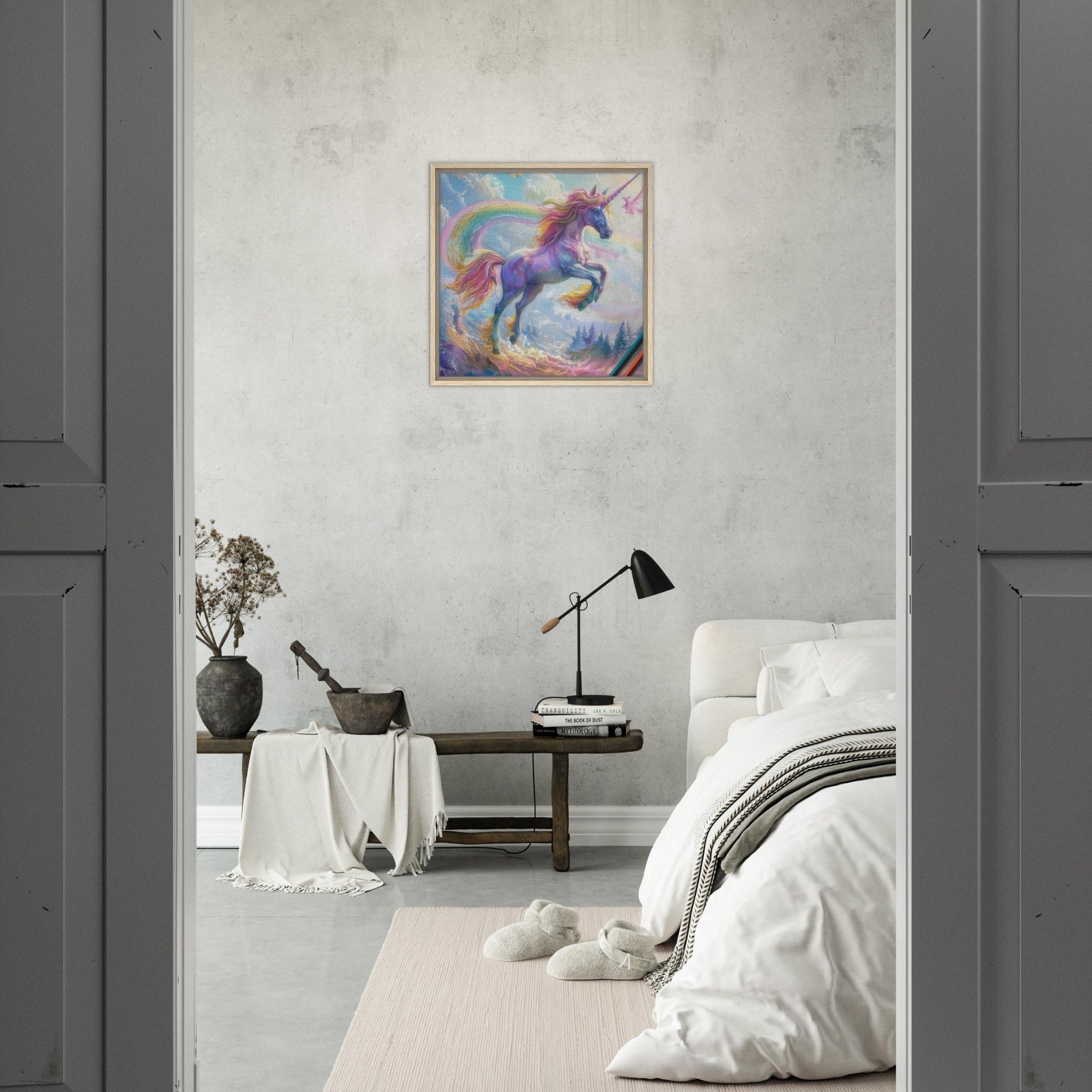 Framed Canvas Square - Children Kids Room Art Unicorn Fantasy 3 - Shop Ai Art WebShop - Digital Art online Store
