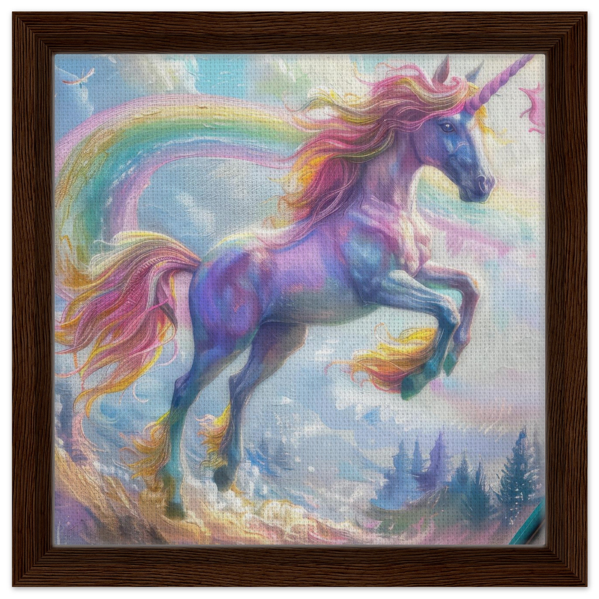 Framed Canvas Square - Children Kids Room Art Unicorn Fantasy 3 - Shop Ai Art WebShop - Digital Art online Store