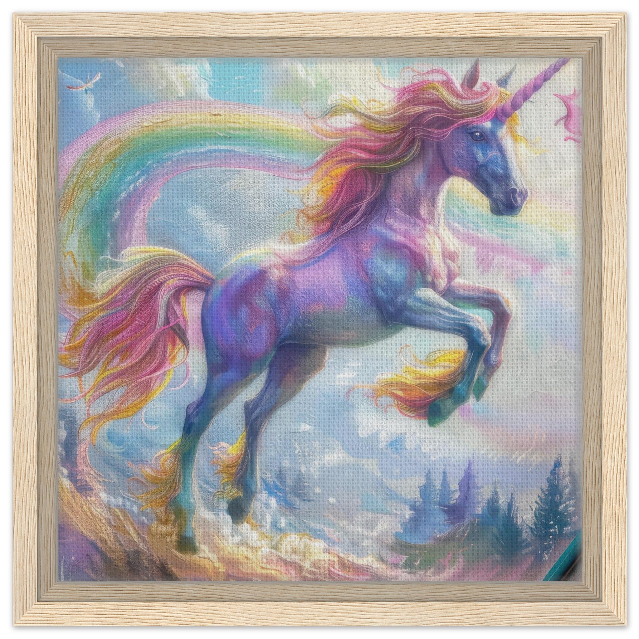Framed Canvas Square - Children Kids Room Art Unicorn Fantasy 3 - Shop Ai Art WebShop - Digital Art online Store