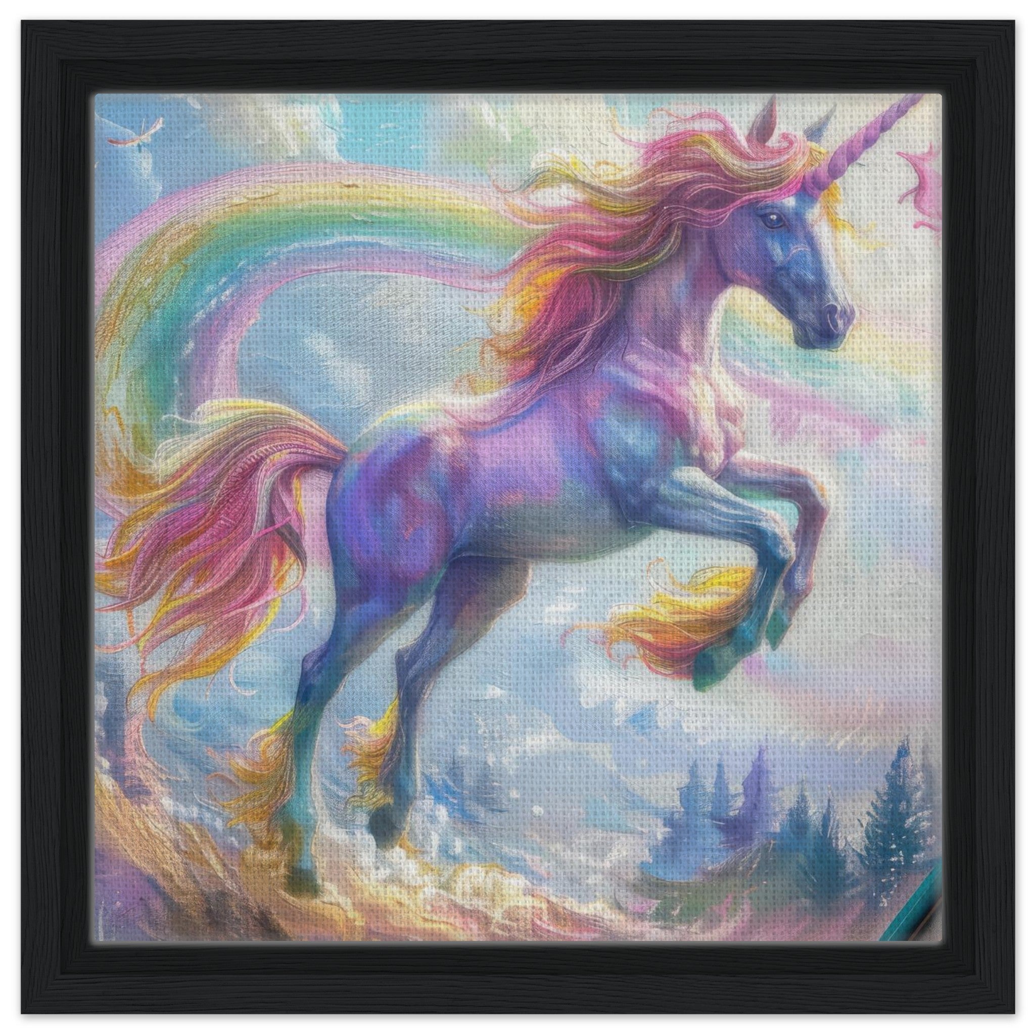 Framed Canvas Square - Children Kids Room Art Unicorn Fantasy 3 - Shop Ai Art WebShop - Digital Art online Store