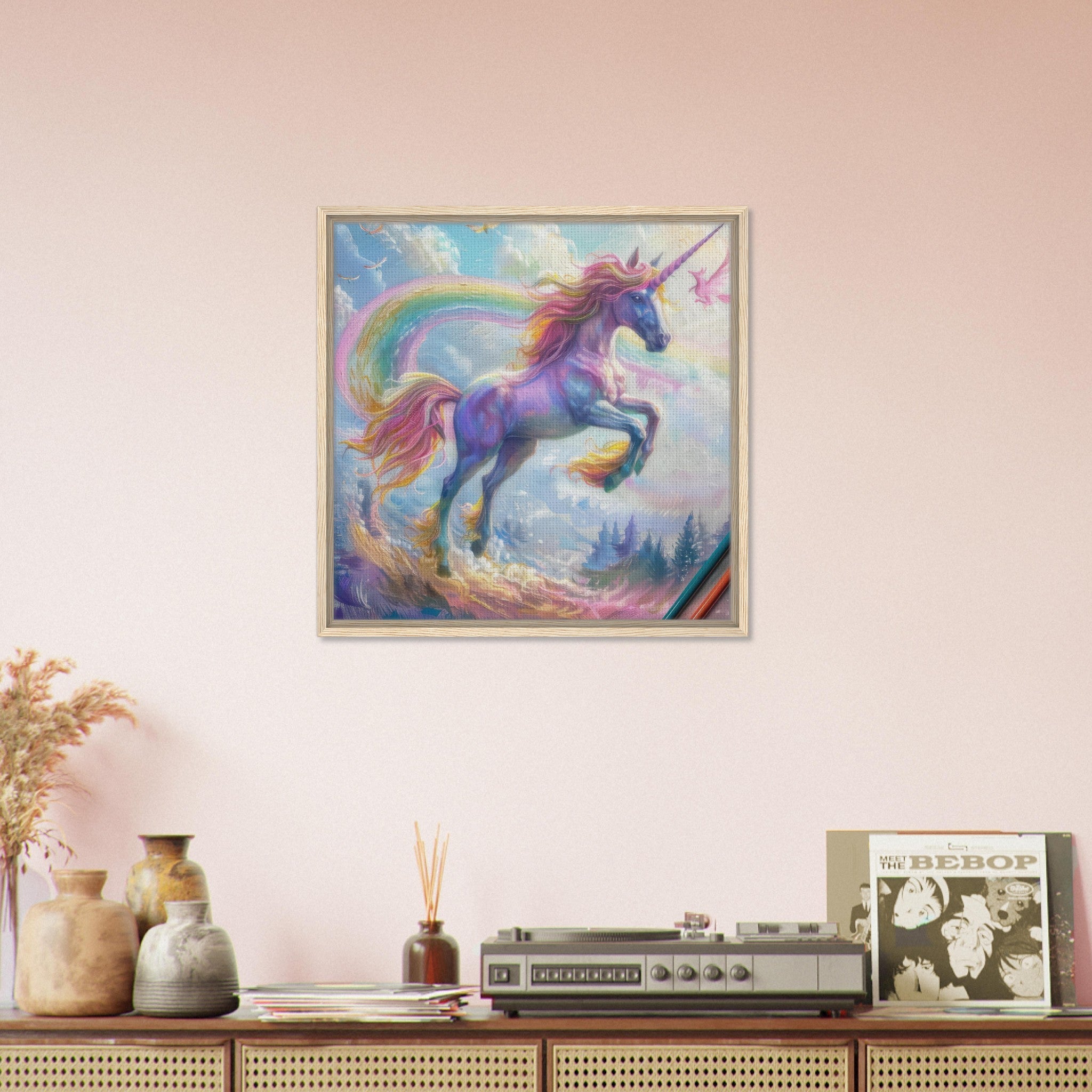 Framed Canvas Square - Children Kids Room Art Unicorn Fantasy 3 - Shop Ai Art WebShop - Digital Art online Store