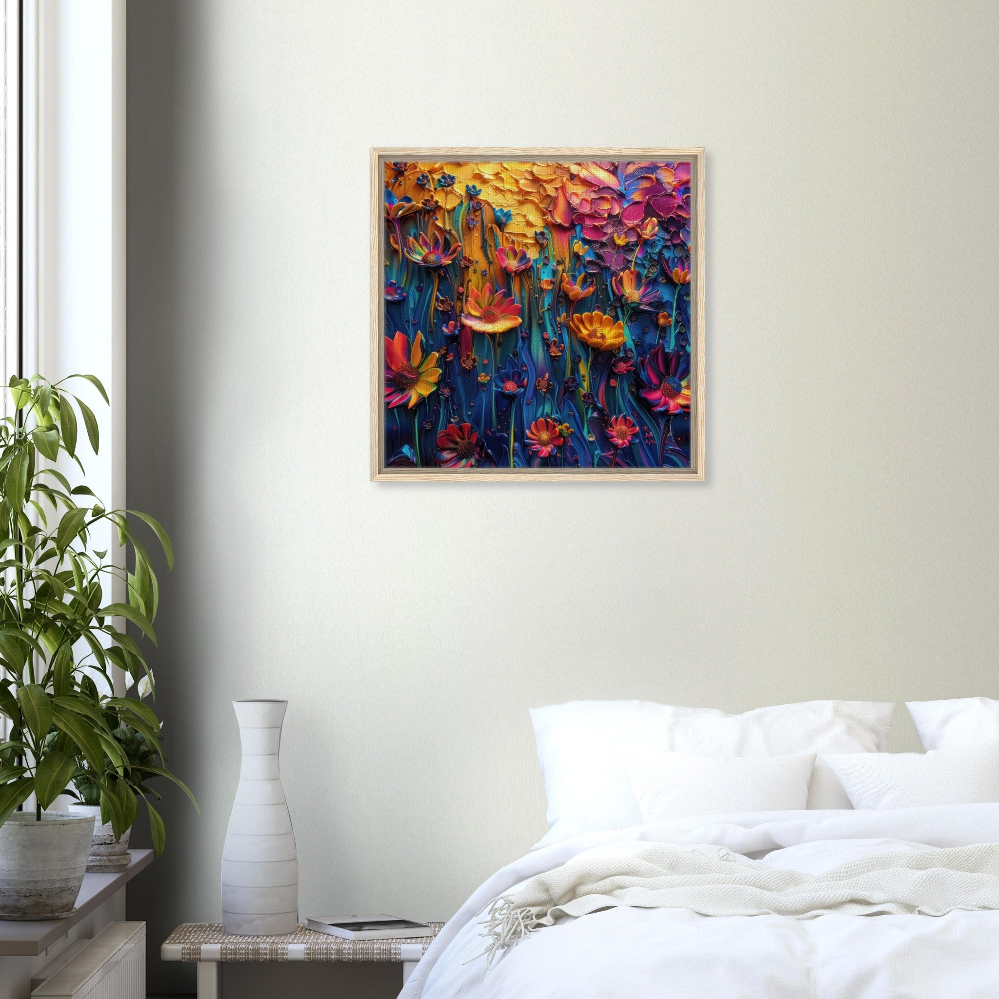 Framed Canvas Square - Colorfull Flower Art 2 - Shop Ai Art WebShop - Digital Art online Store