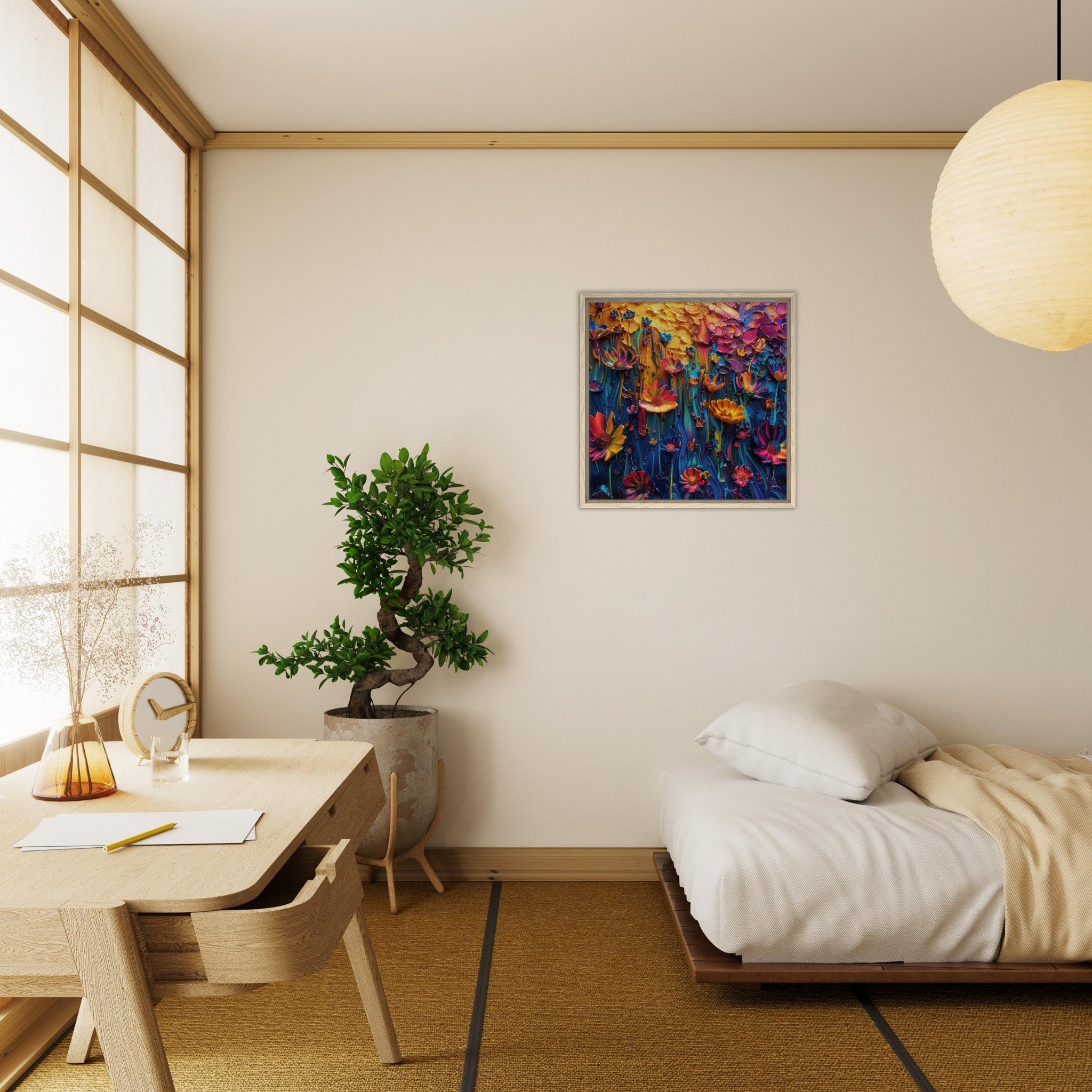 Framed Canvas Square - Colorfull Flower Art 2 - Shop Ai Art WebShop - Digital Art online Store