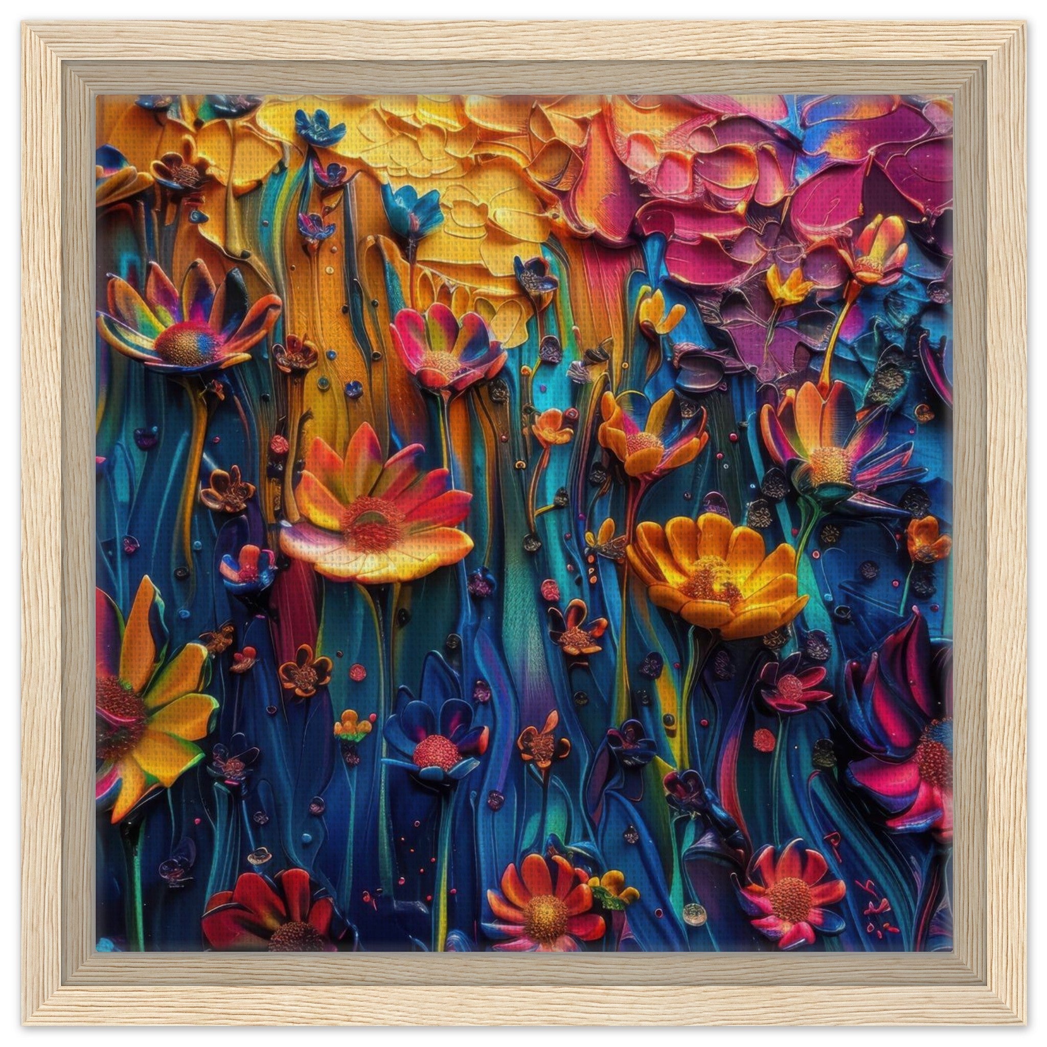 Framed Canvas Square - Colorfull Flower Art 2 - Shop Ai Art WebShop - Digital Art online Store