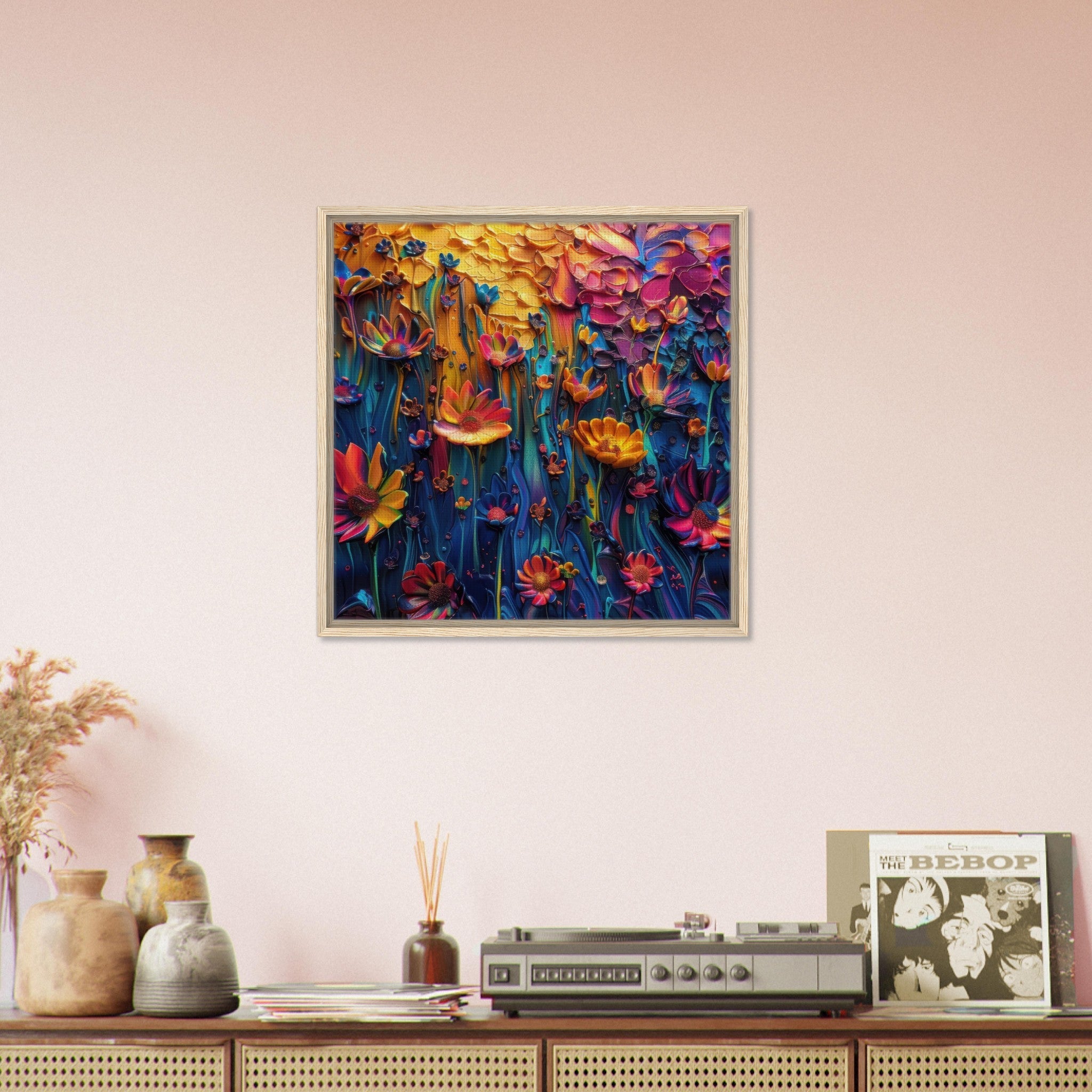 Framed Canvas Square - Colorfull Flower Art 2 - Shop Ai Art WebShop - Digital Art online Store