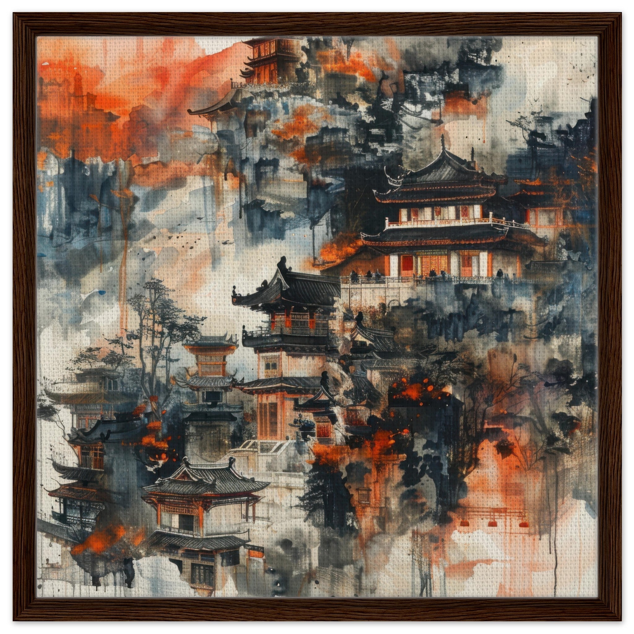 Framed Canvas Square - Old culture of China in abstract style 3 - Shop Ai Art WebShop - Digital Art online Store