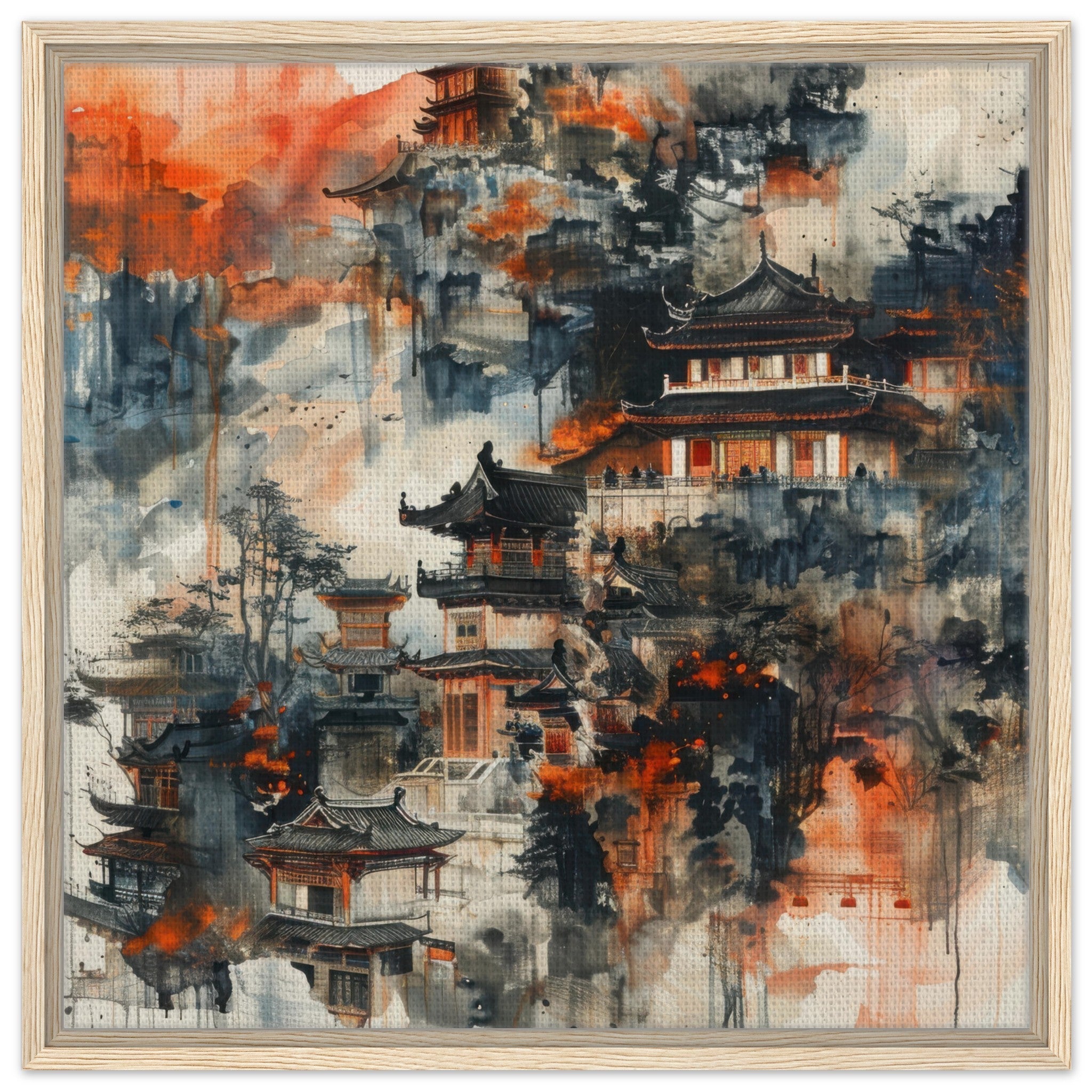 Framed Canvas Square - Old culture of China in abstract style 3 - Shop Ai Art WebShop - Digital Art online Store