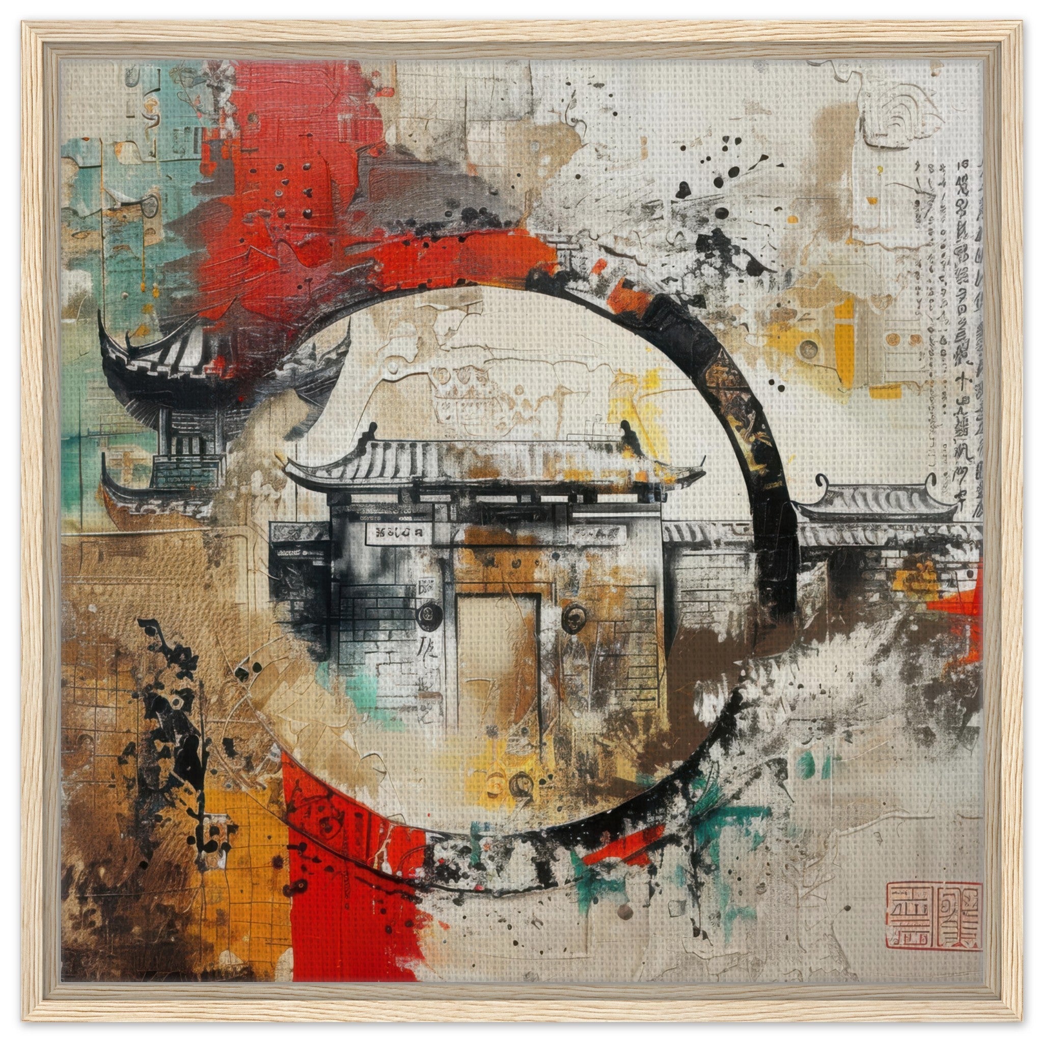 Framed Canvas Square - Old culture of China in abstract style 6 - Shop Ai Art WebShop - Digital Art online Store