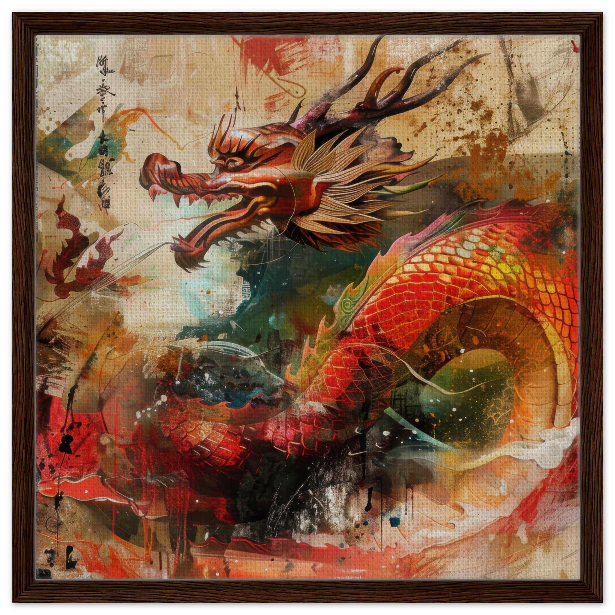 Framed Canvas Square - Old culture of China in abstract style 7 - Shop Ai Art WebShop - Digital Art online Store