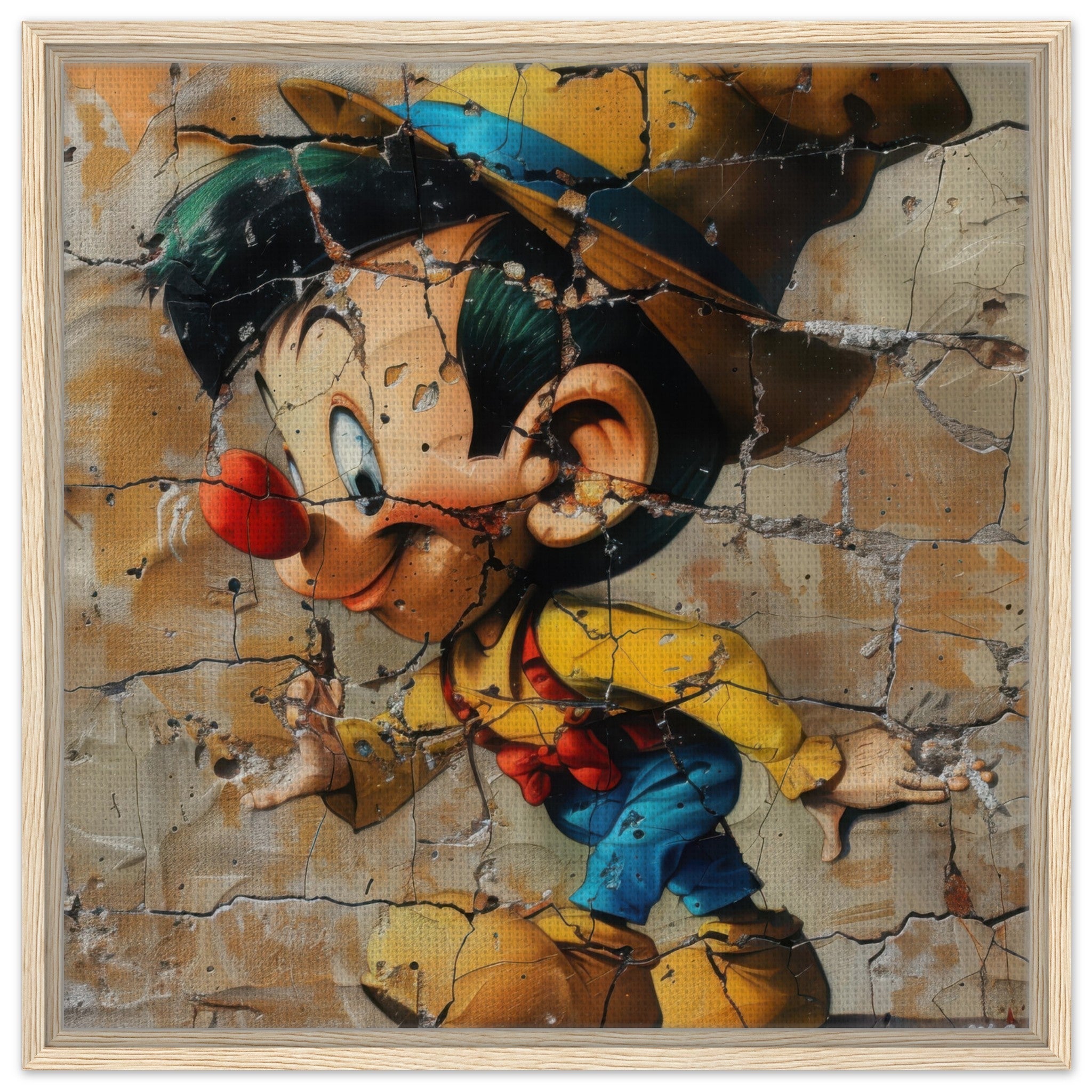 Framed Canvas Square - street art style pinochio being naughty 19 - Shop Ai Art WebShop - Digital Art online Store
