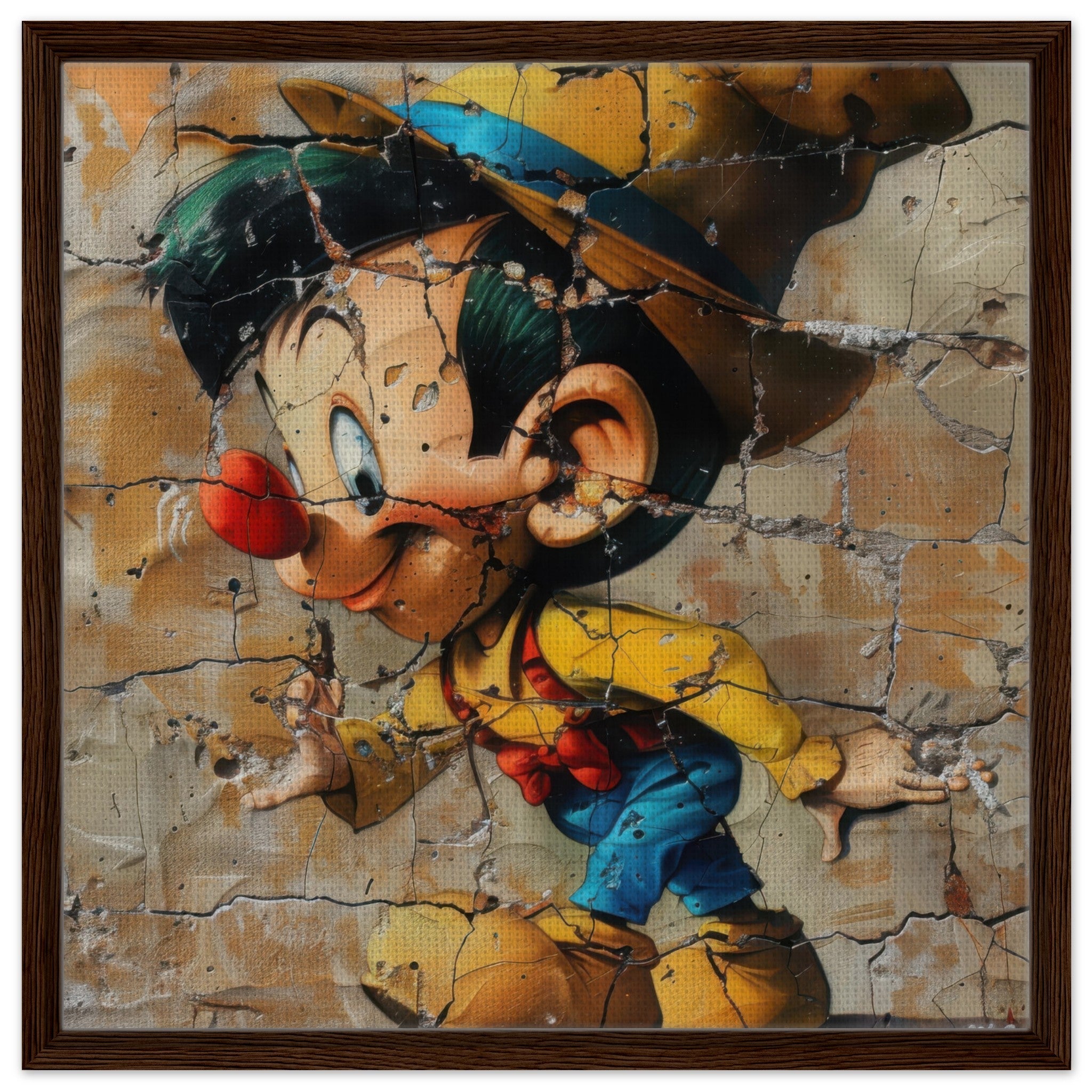 Framed Canvas Square - street art style pinochio being naughty 19 - Shop Ai Art WebShop - Digital Art online Store